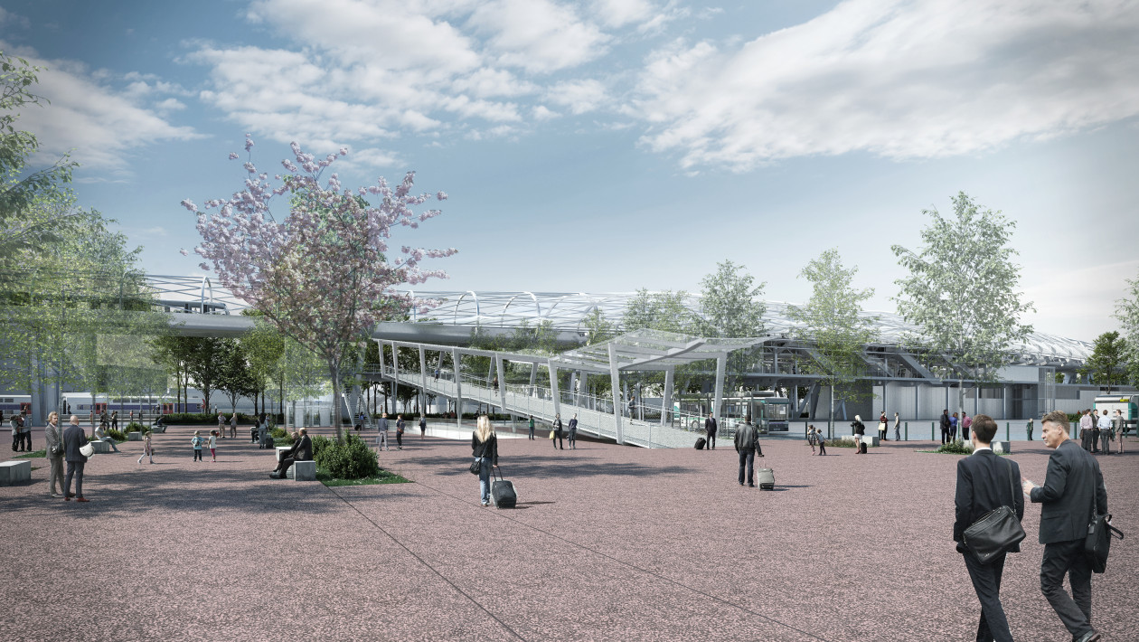 Perspective de la future gare de la ligne 17 Parc des Expositions