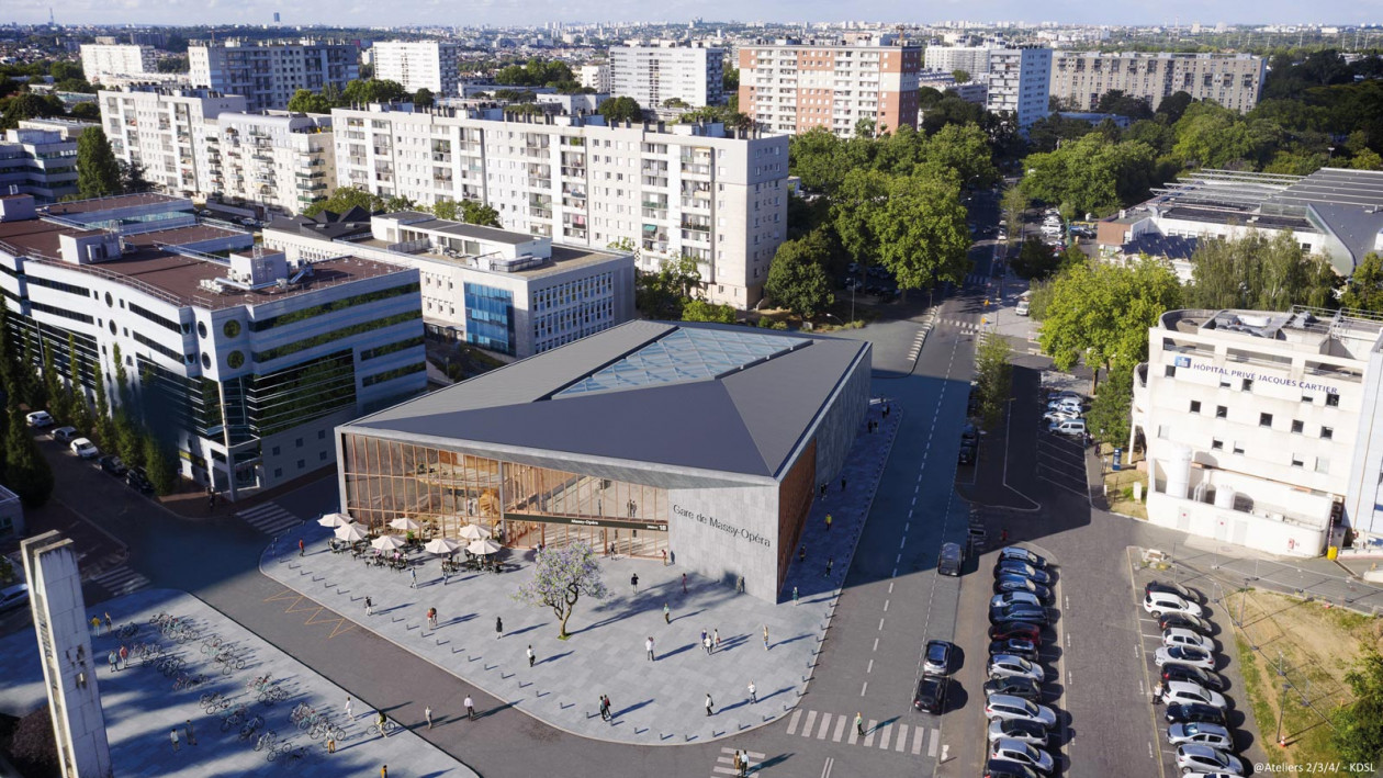 Perspective extérieure de la gare Massy Opéra – visuel au stade des études actuelles